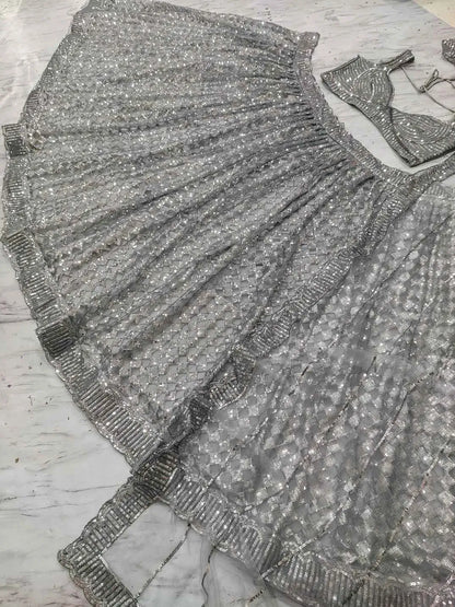 Grey Rainbow Sequins Work Lehenga Choli
