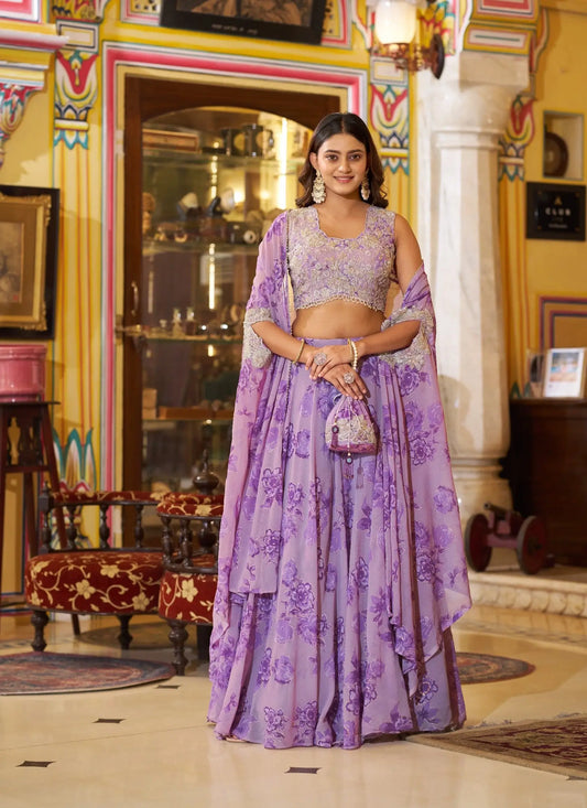 Pastel Purple Beads Work Indo-Westerm