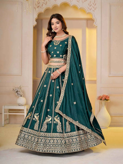 Dark Green Sequins Embroidery Lehenga Choli