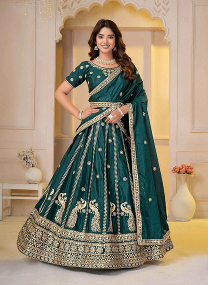 Dark Green Sequins Embroidery Lehenga Choli