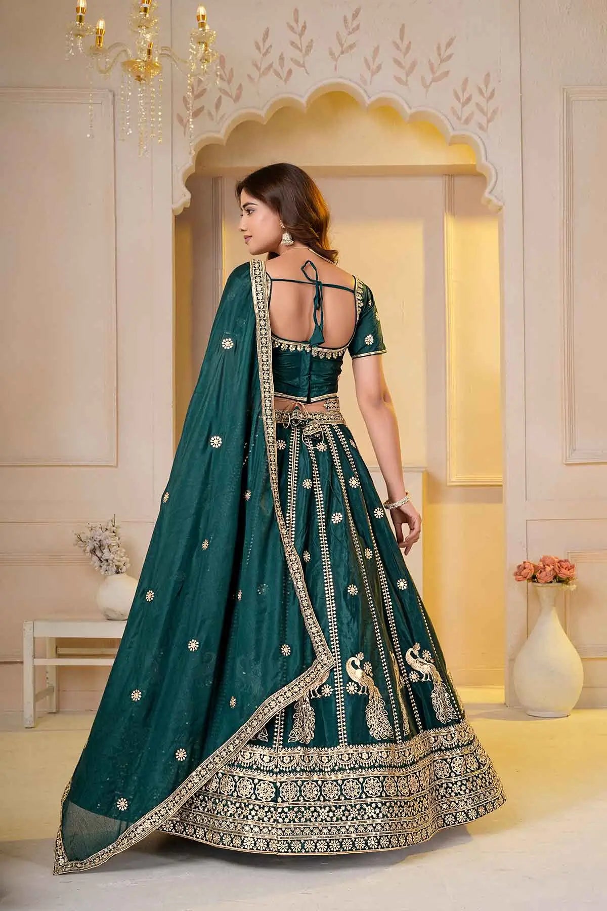 Dark Green Sequins Embroidery Lehenga Choli