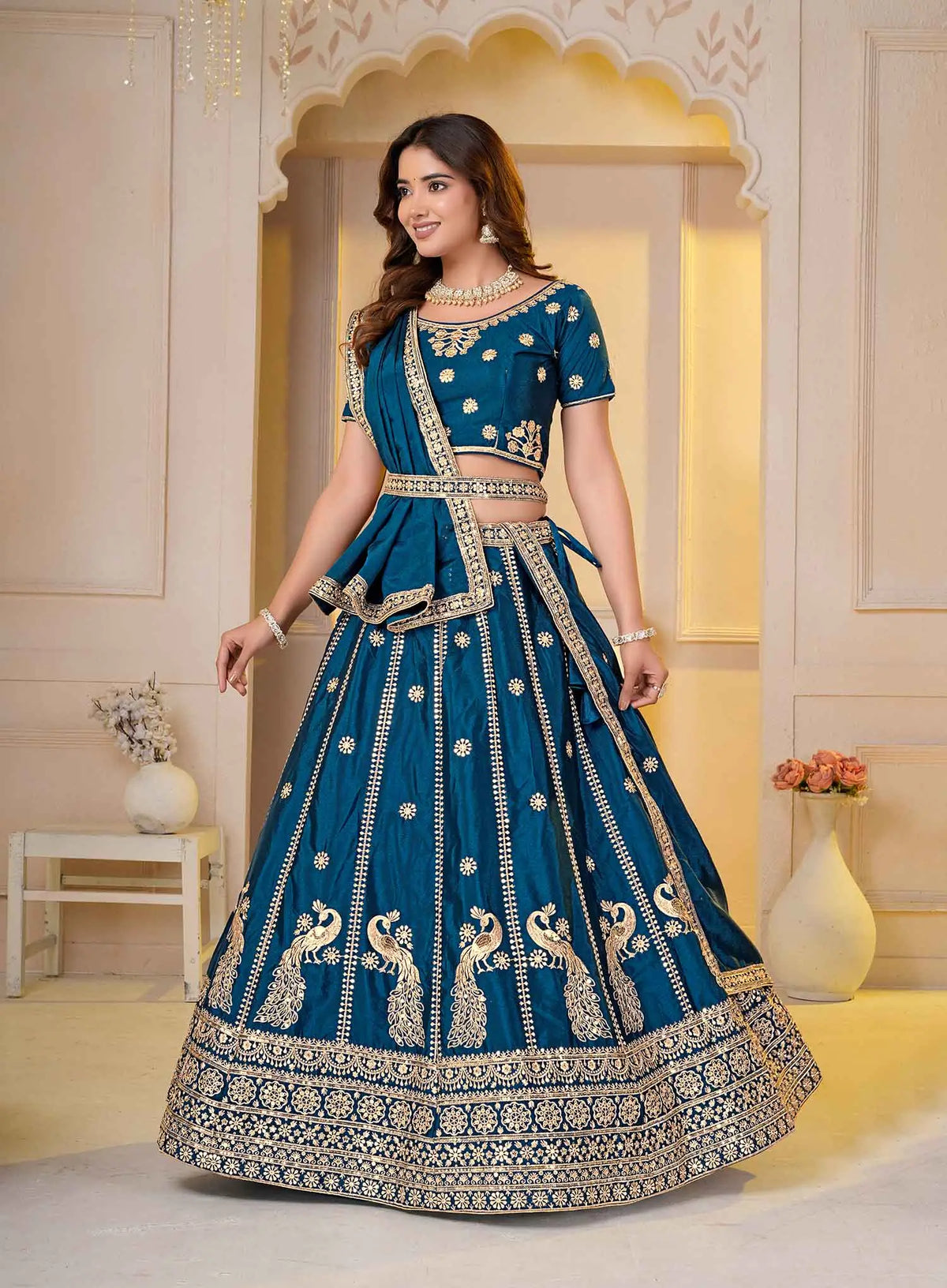 Dark Teal Sequins Embroidery Lehenga Choli