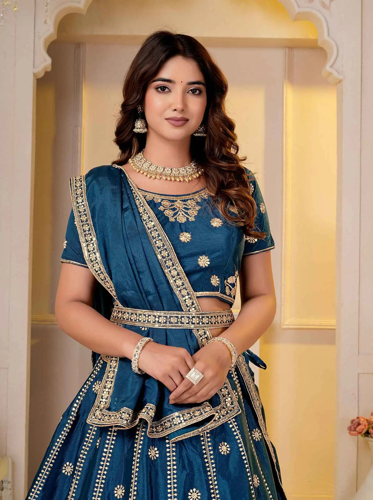 Dark Teal Sequins Embroidery Lehenga Choli