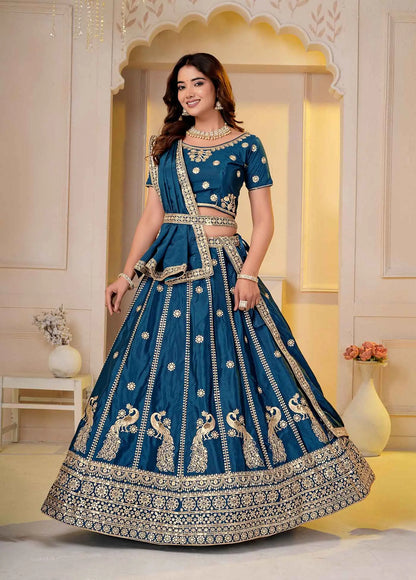 Dark Teal Sequins Embroidery Lehenga Choli