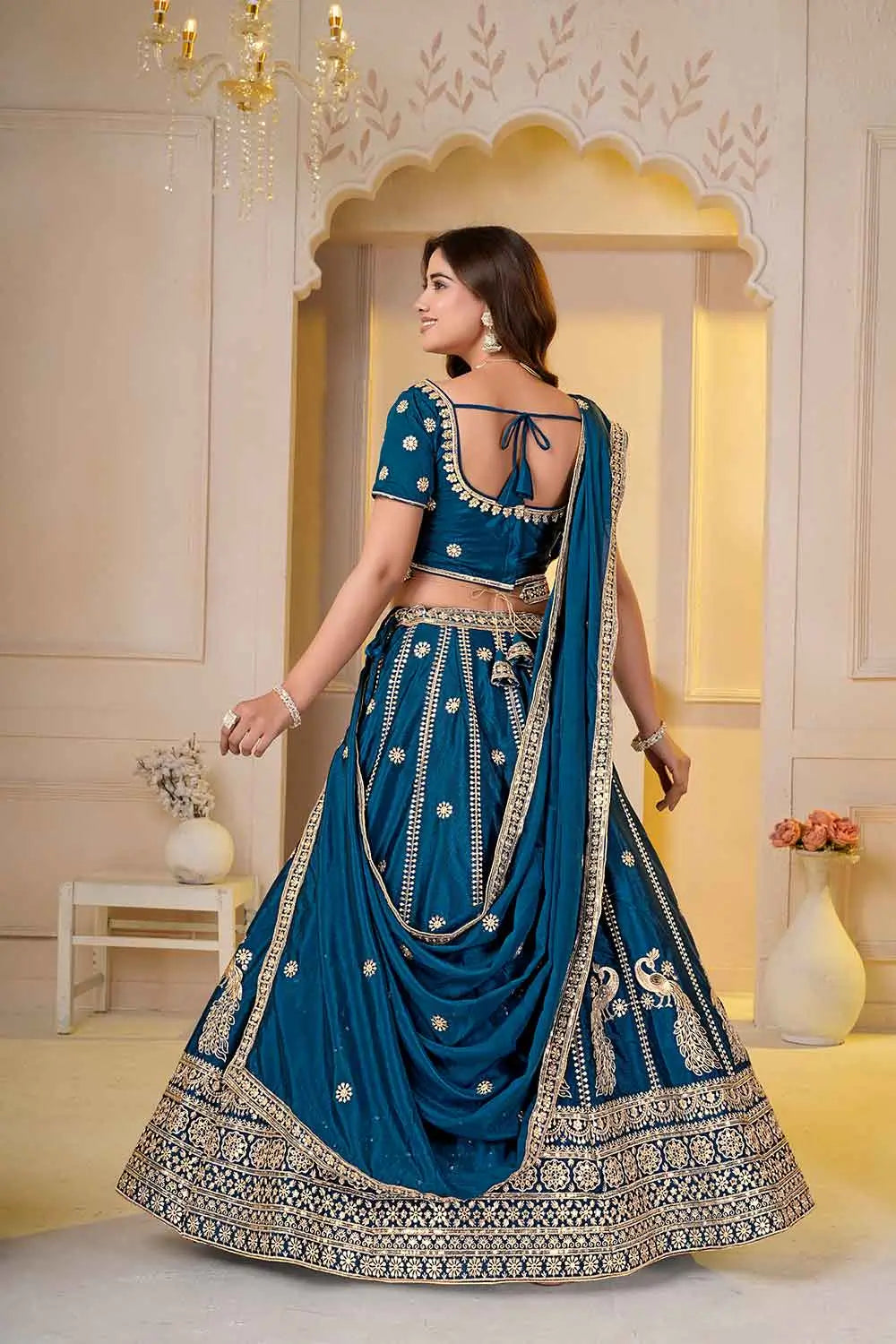 Dark Teal Sequins Embroidery Lehenga Choli