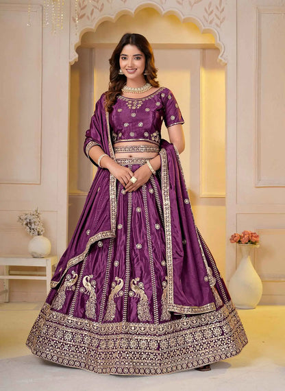 Wine Berry Sequins Embroidery Lehenga Choli