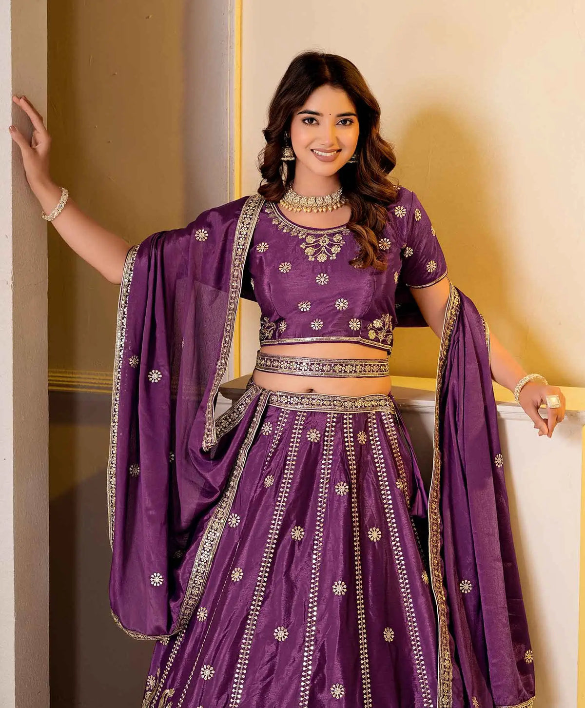Wine Berry Sequins Embroidery Lehenga Choli