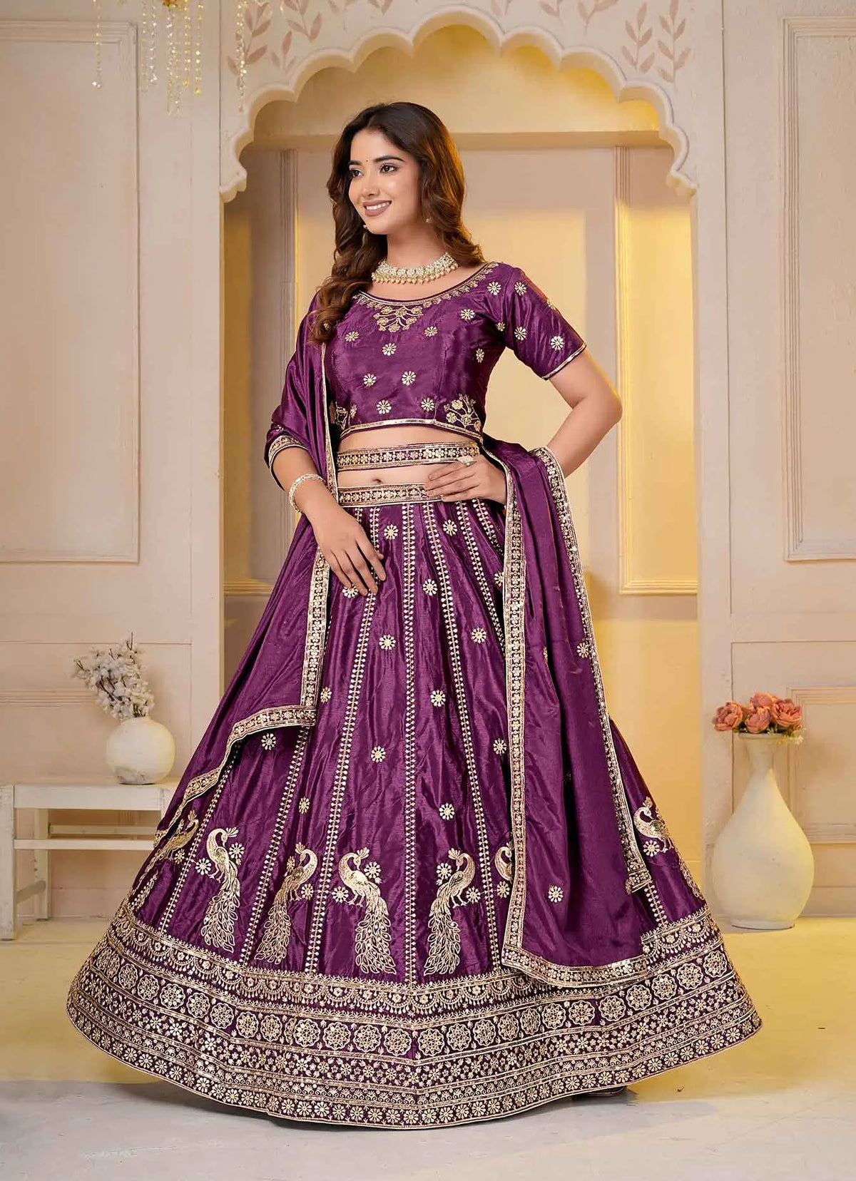 Wine Berry Sequins Embroidery Lehenga Choli