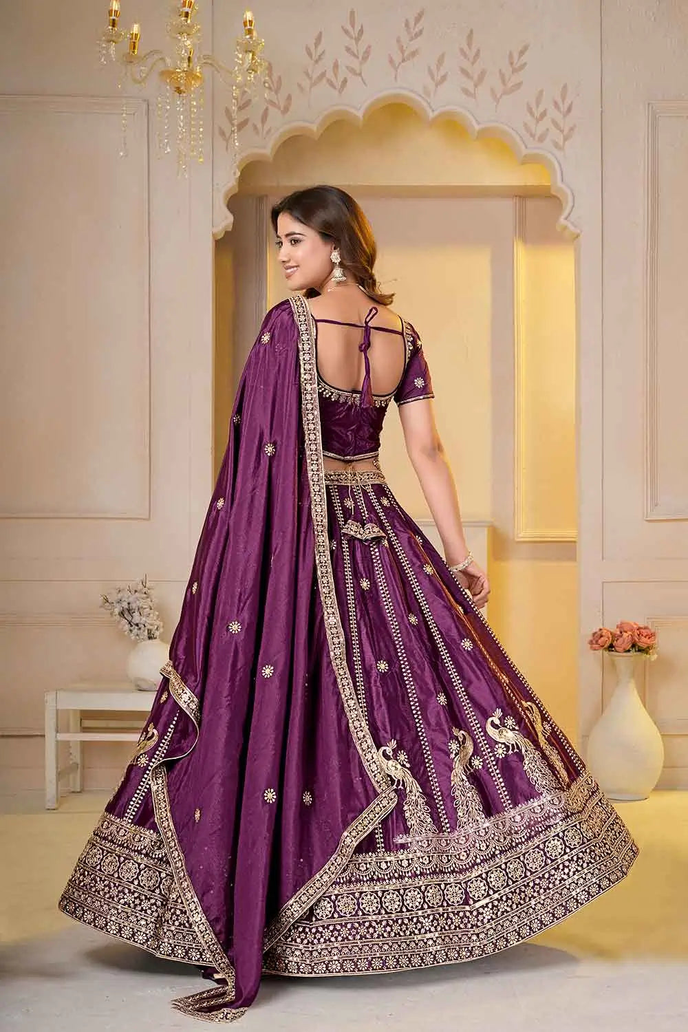 Wine Berry Sequins Embroidery Lehenga Choli