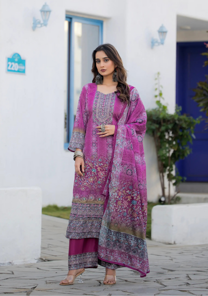 Purple Chinon Handwork & Printed Salwar Suit