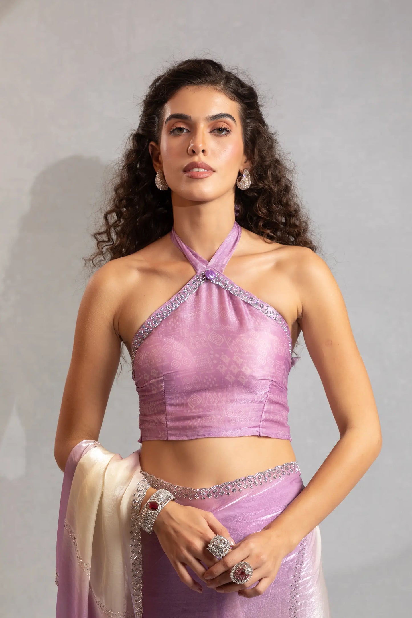 Dusty Purple-Ivory Satin Silk Jarkan Hand Work Saree