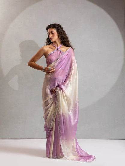 Dusty Purple-Ivory Satin Silk Jarkan Hand Work Saree