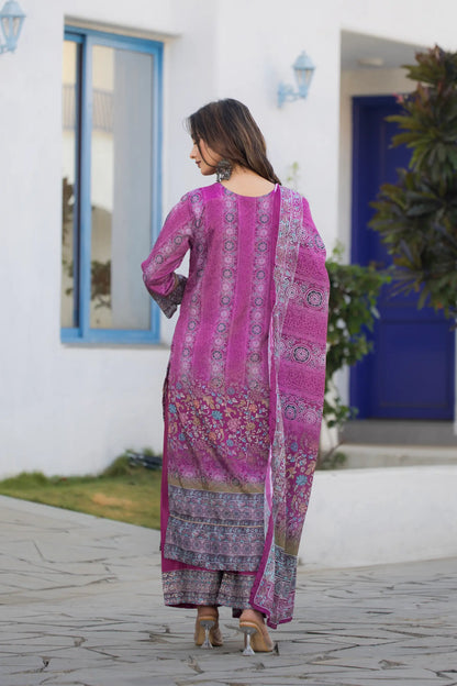 Purple Chinon Handwork & Printed Salwar Suit