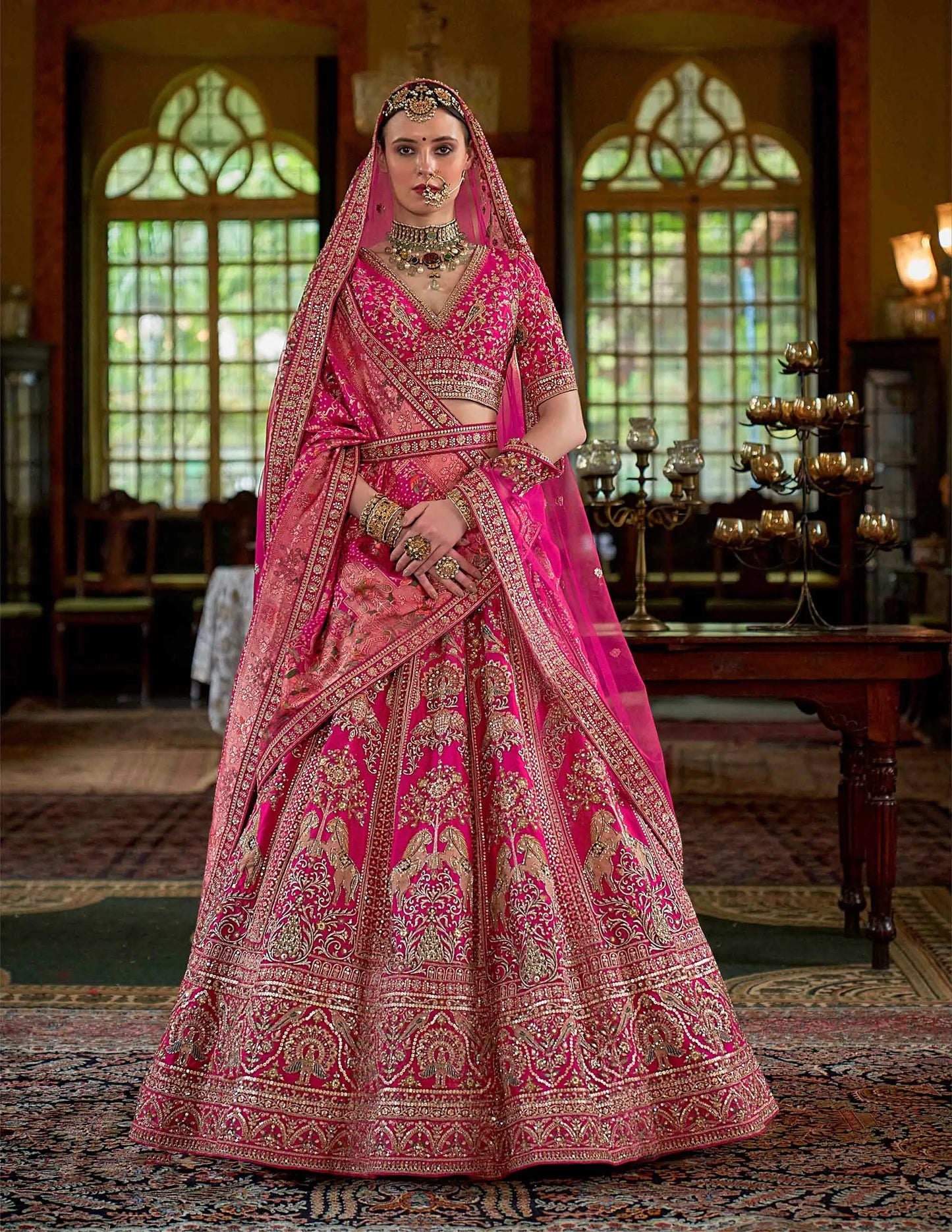Designer Pink Lehenga With Embroidery & Pearl Accents