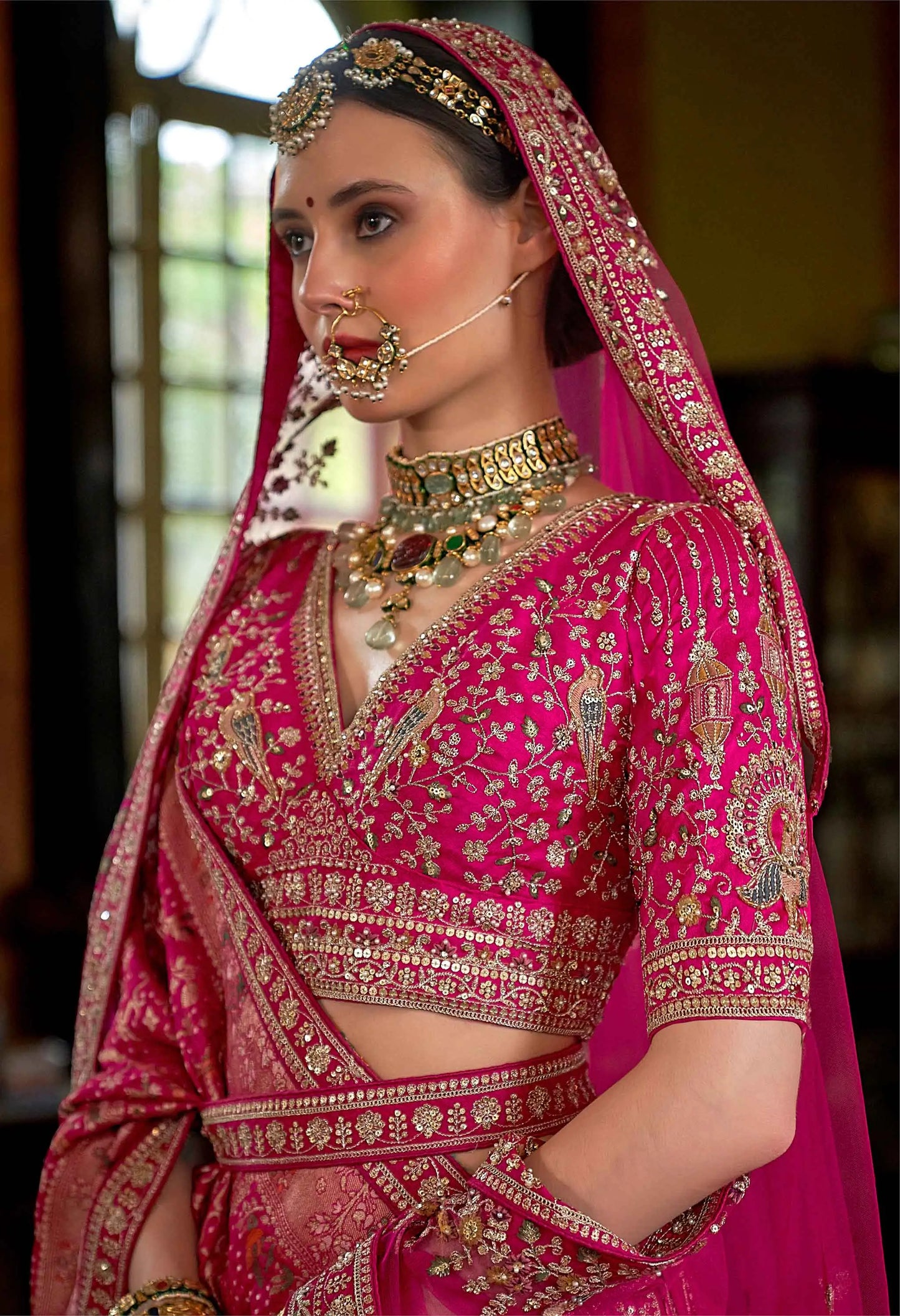 Designer Pink Lehenga With Embroidery & Pearl Accents