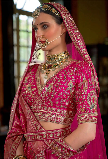 Designer Pink Lehenga With Embroidery & Pearl Accents
