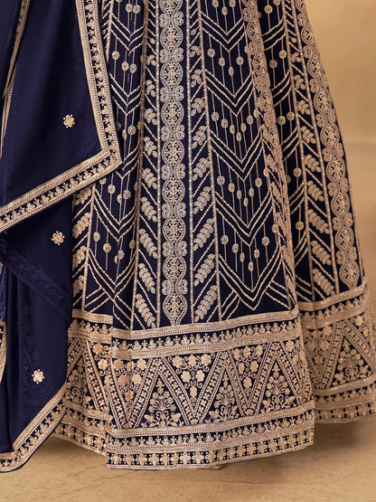 Navy Blue Georgette Embroidery Work Gown