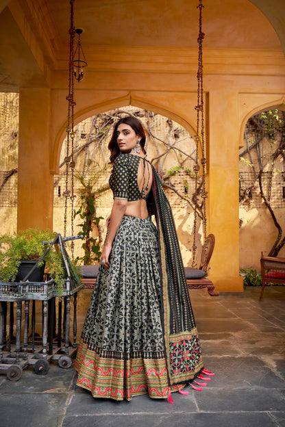 Smoky Black Tasar Silk Lehenga Choli With Saprkle Details