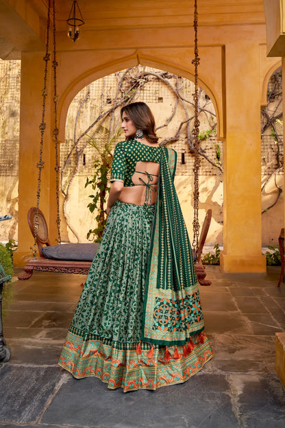 Deep Green Tasar Silk Lehenga Choli With Saprkle Details
