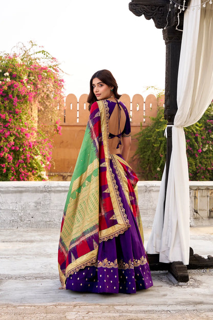 Iris Purple Vichitra Silk Embroidery Lehenga Choli