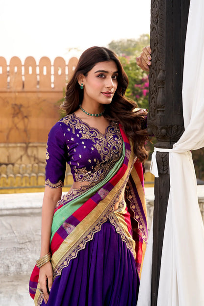 Iris Purple Vichitra Silk Embroidery Lehenga Choli