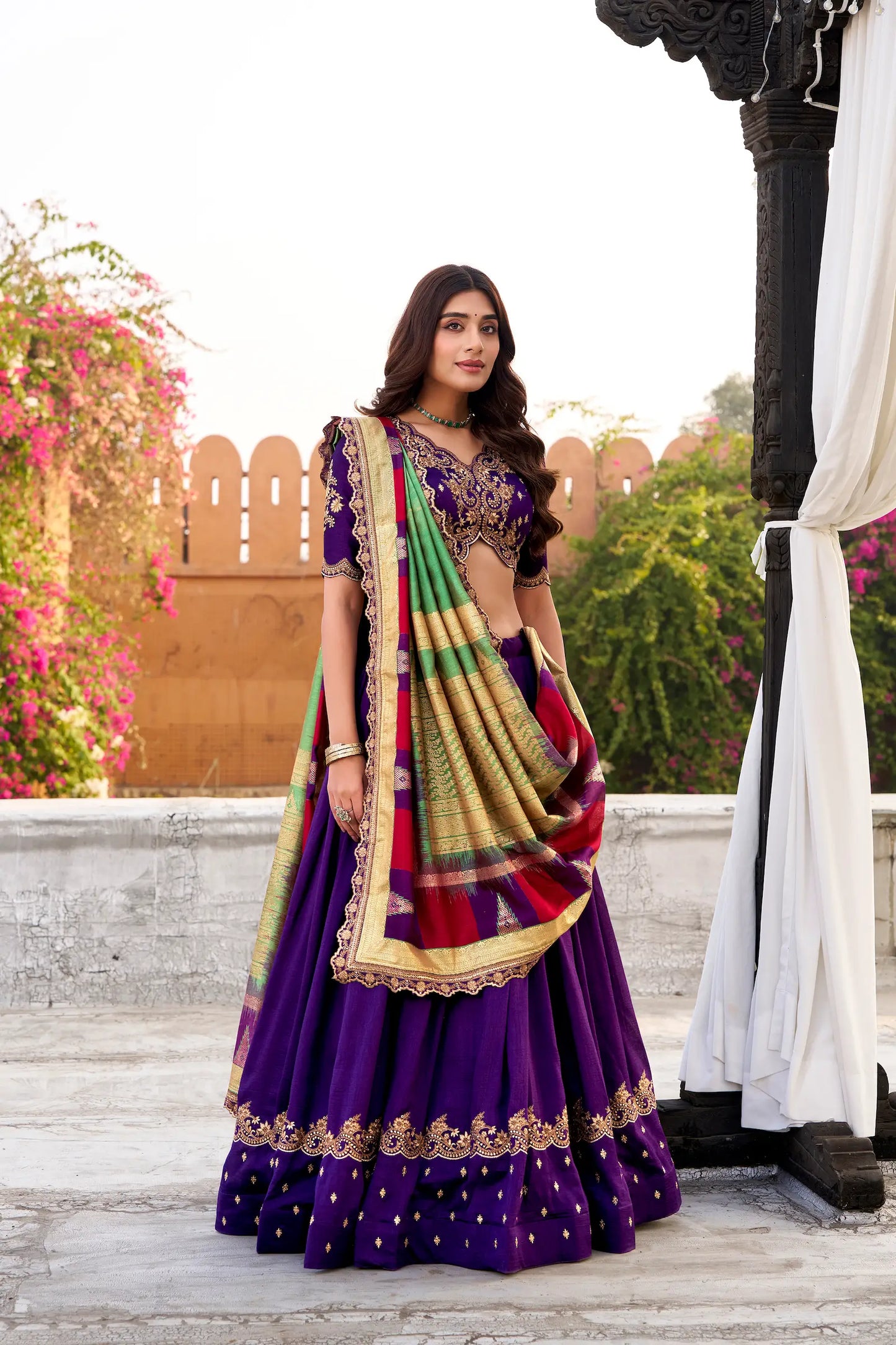Iris Purple Vichitra Silk Embroidery Lehenga Choli
