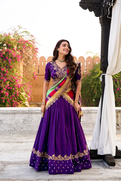 Iris Purple Vichitra Silk Embroidery Lehenga Choli