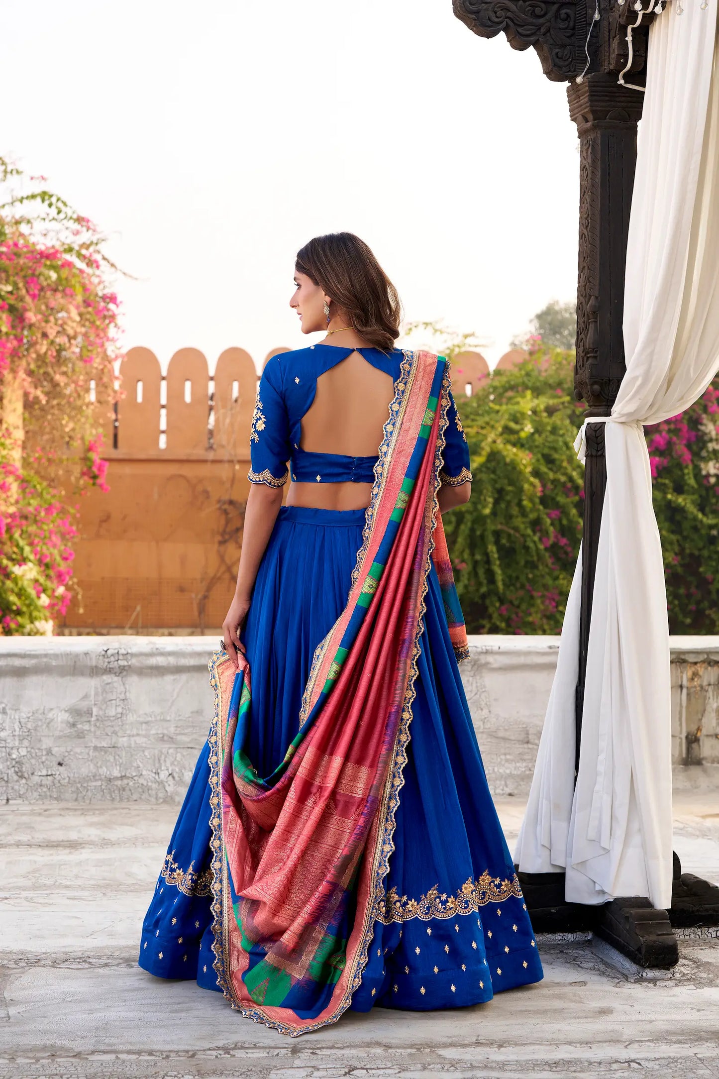 Royal Blue Vichitra Silk Embroidery Lehenga Choli