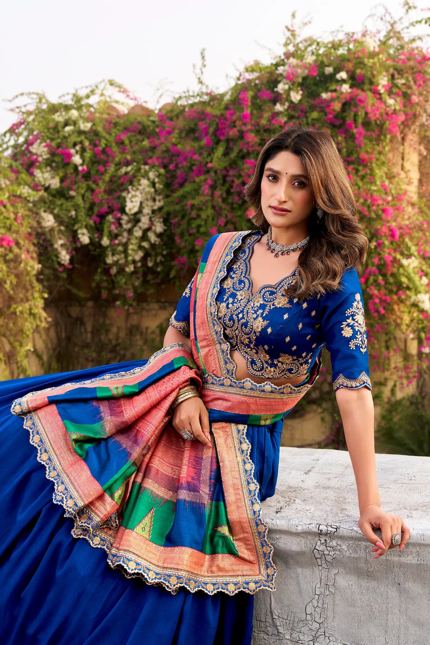 Royal Blue Vichitra Silk Embroidery Lehenga Choli
