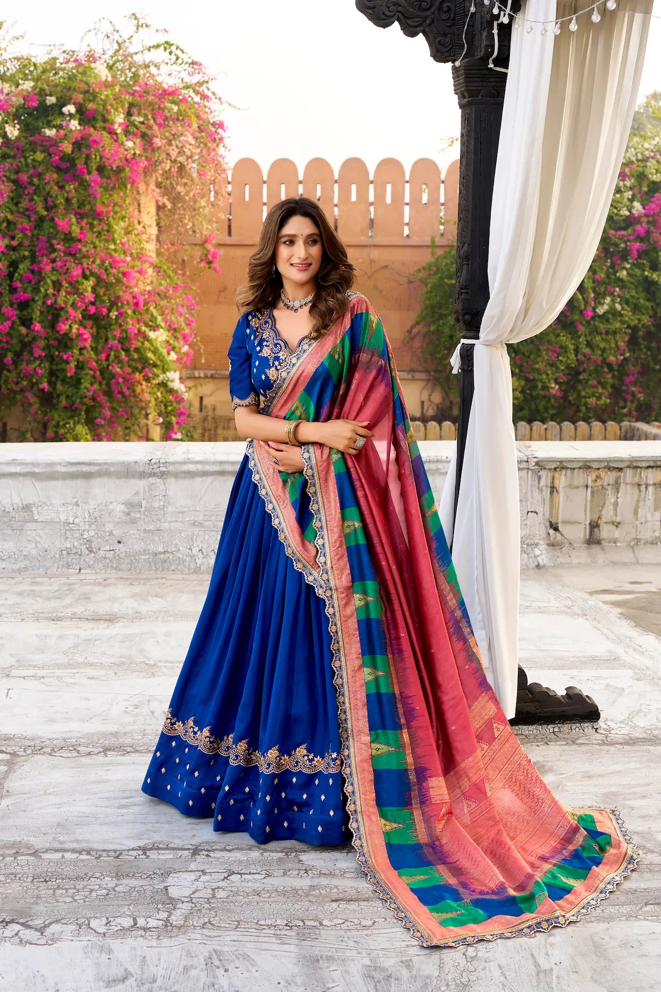 Royal Blue Vichitra Silk Embroidery Lehenga Choli