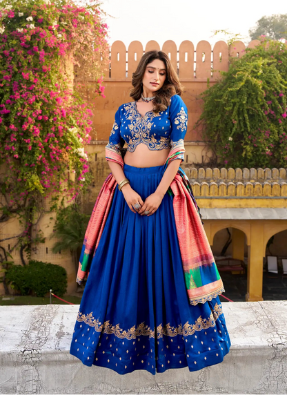 Royal Blue Vichitra Silk Embroidery Lehenga Choli