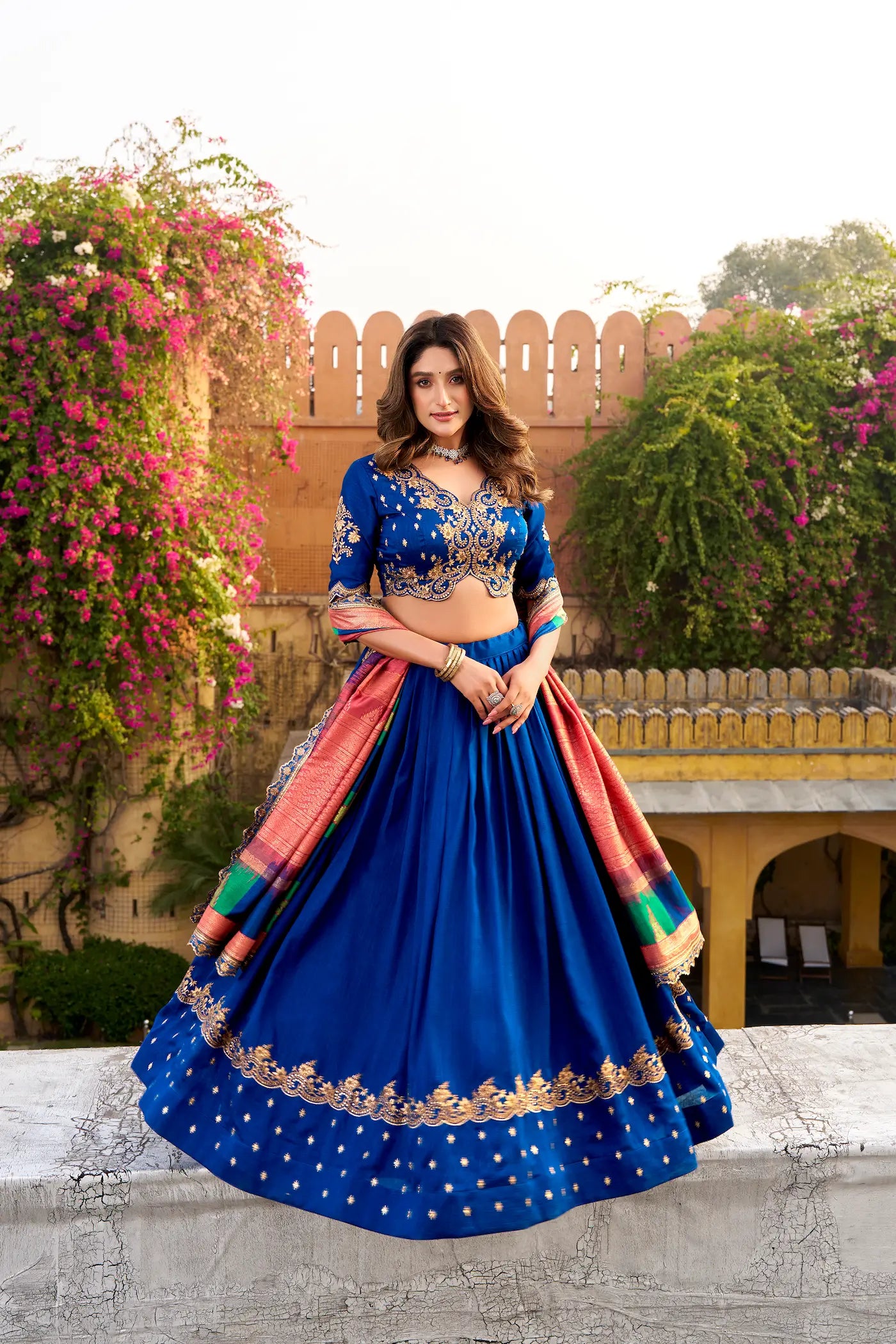 Royal Blue Vichitra Silk Embroidery Lehenga Choli