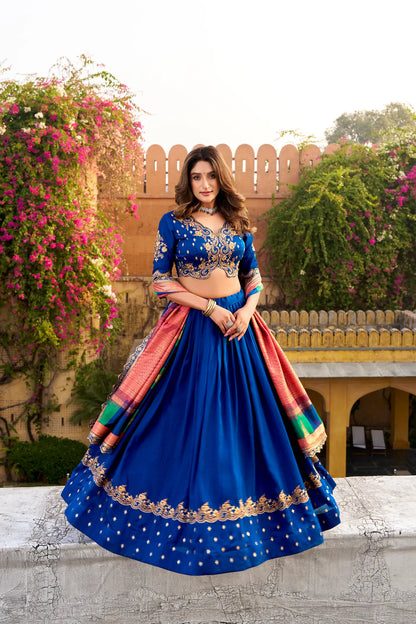 Royal Blue Vichitra Silk Embroidery Lehenga Choli