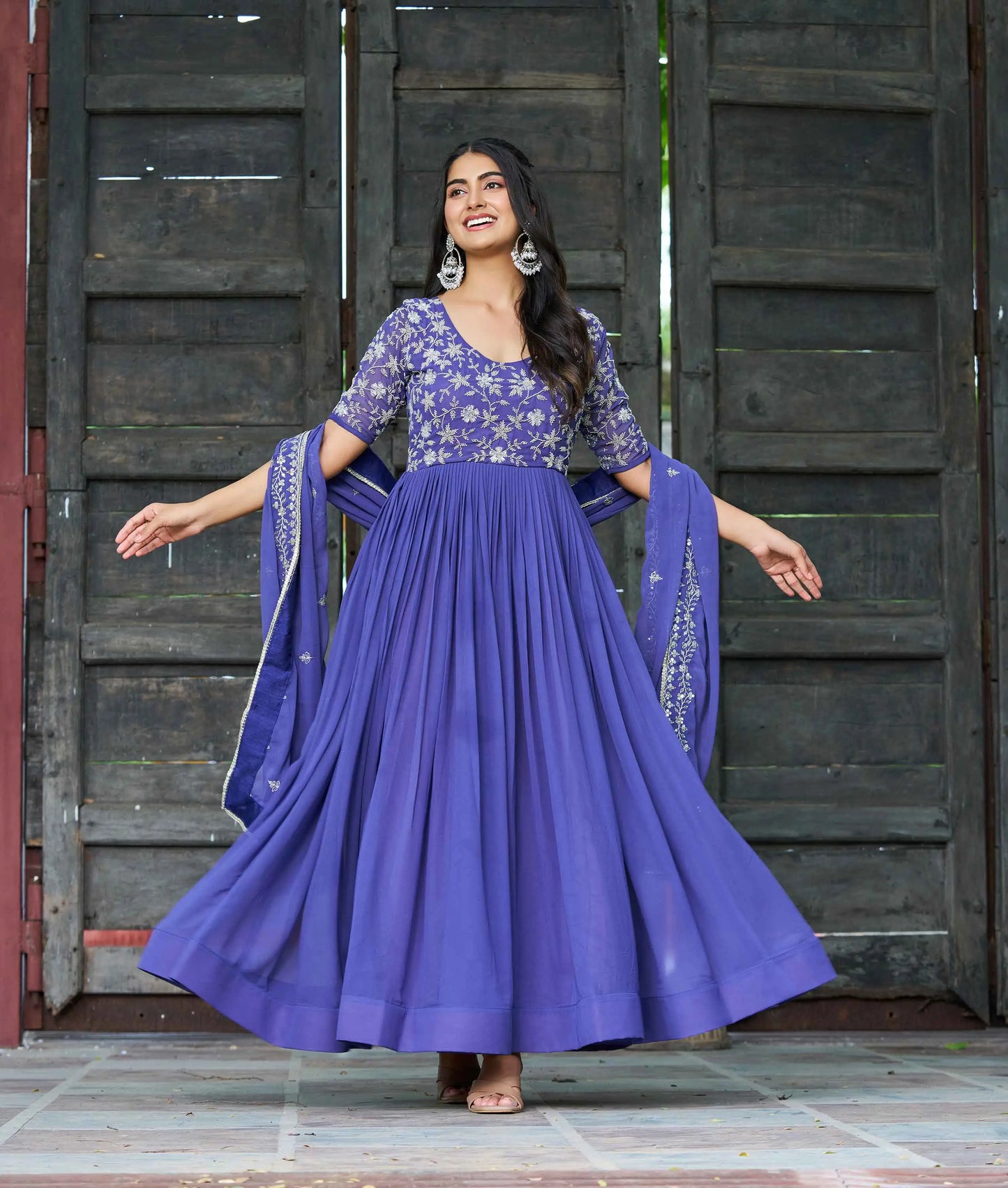 Blueberry Beads Sequins Embroidery Work Gown