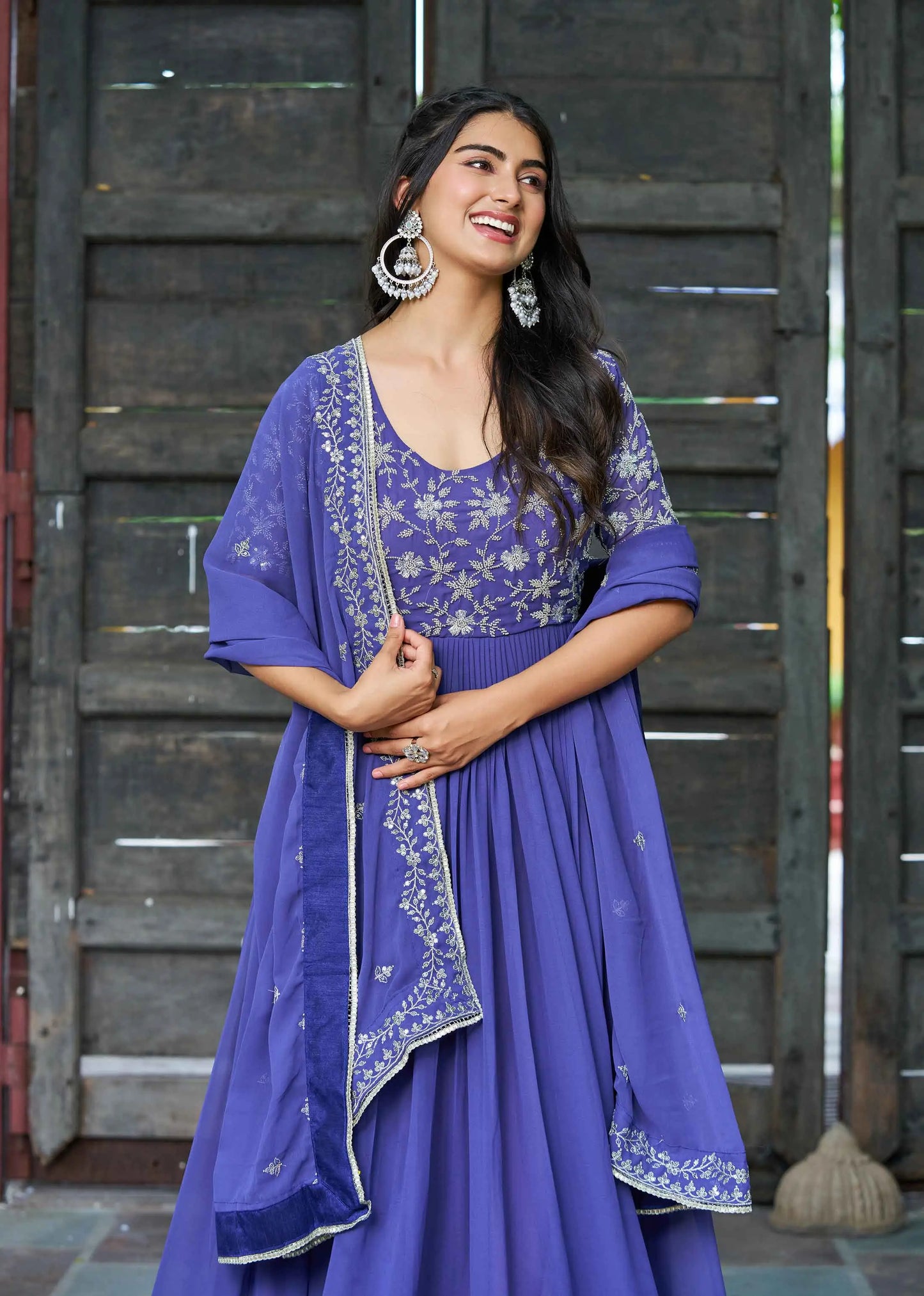 Blueberry Beads Sequins Embroidery Work Gown
