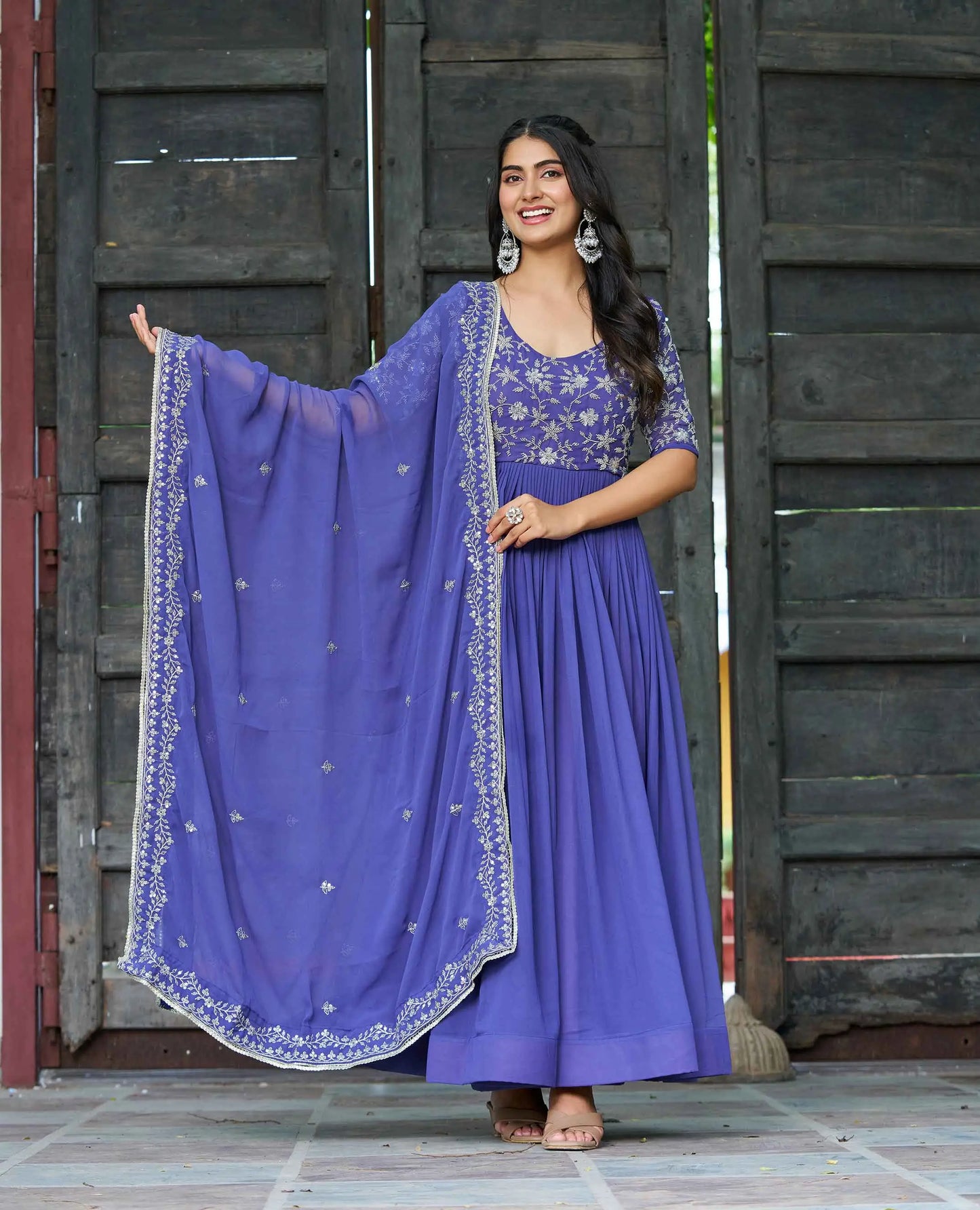 Blueberry Beads Sequins Embroidery Work Gown