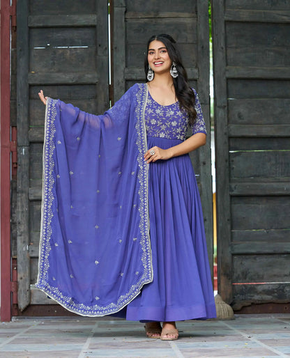 Blueberry Beads Sequins Embroidery Work Gown