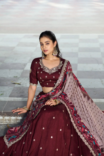 Rich Maroon Embroidery Lehenga Choli