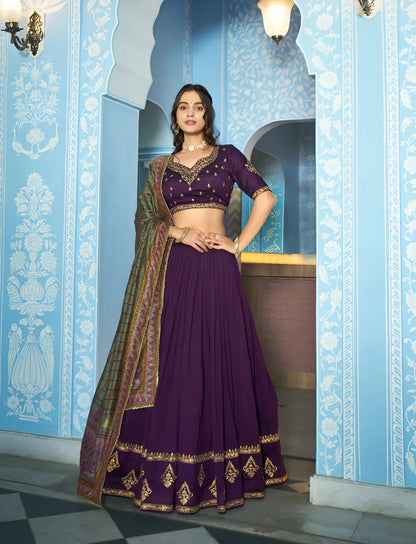 Deep Purple Silk Embroidery Lehenga Choli