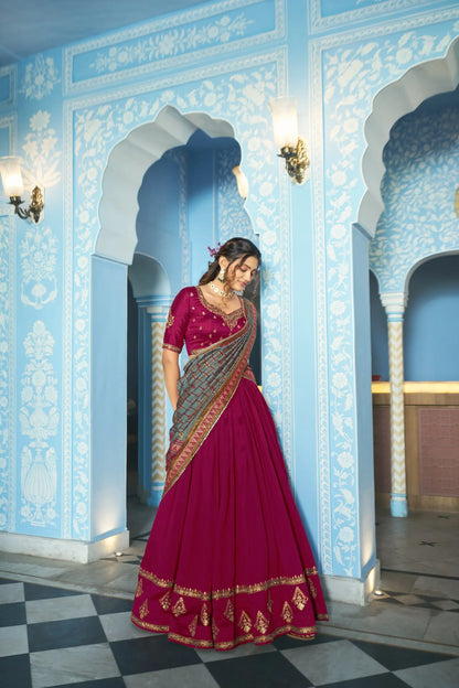 Rani Pink Silk Embroidery Lehenga Choli