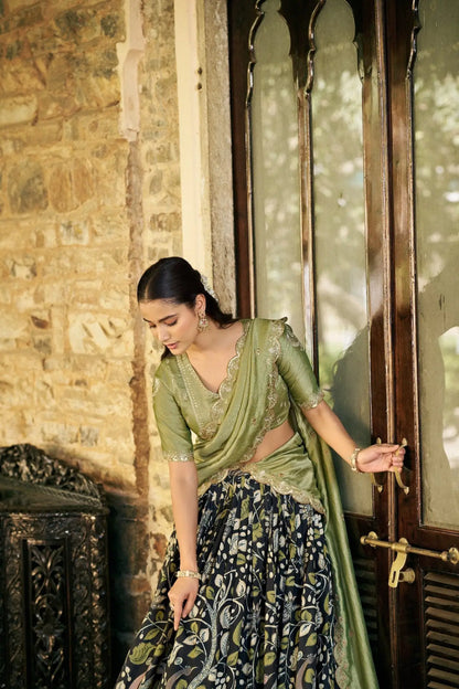 Smoky Black Kalamkari Lehenga Choli