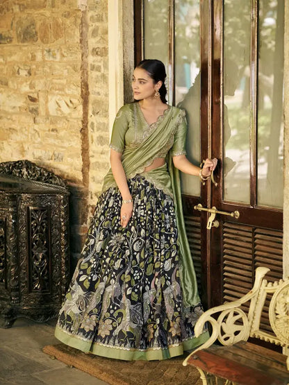 Smoky Black Kalamkari Lehenga Choli