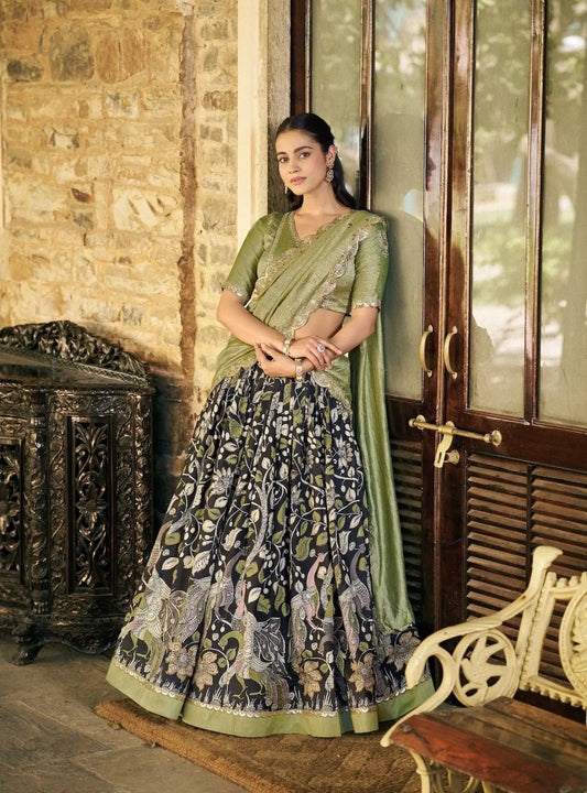 Smoky Black Kalamkari Lehenga Choli
