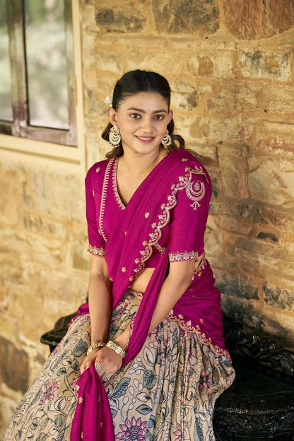 Light Beige Kalamkari Lehenga Choli