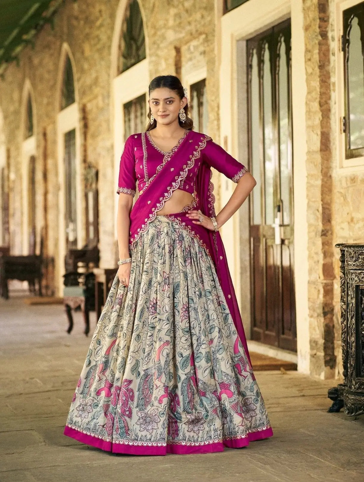Light Beige Kalamkari Lehenga Choli