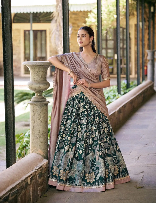 Forest Green Kalamkari Lehenga Choli