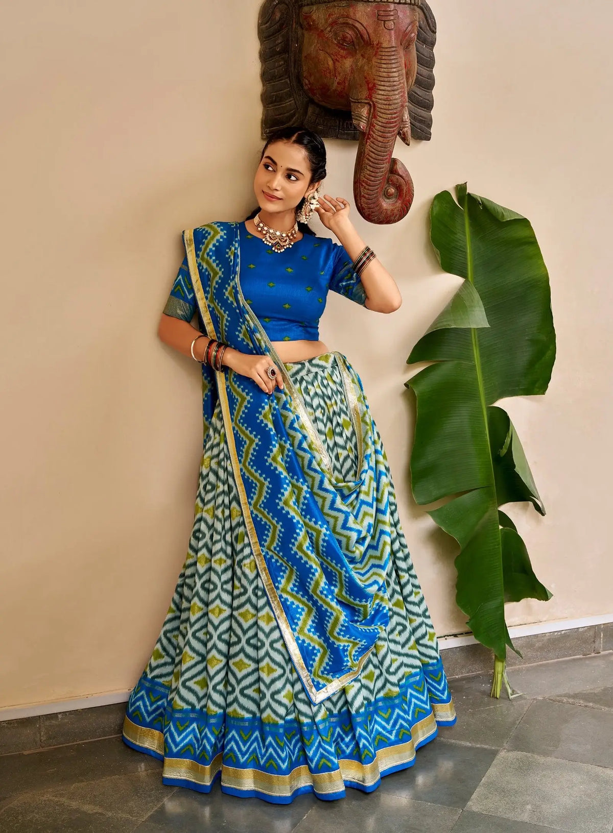 Sea Blue Pooja Wear Traditional Lehenga Choli