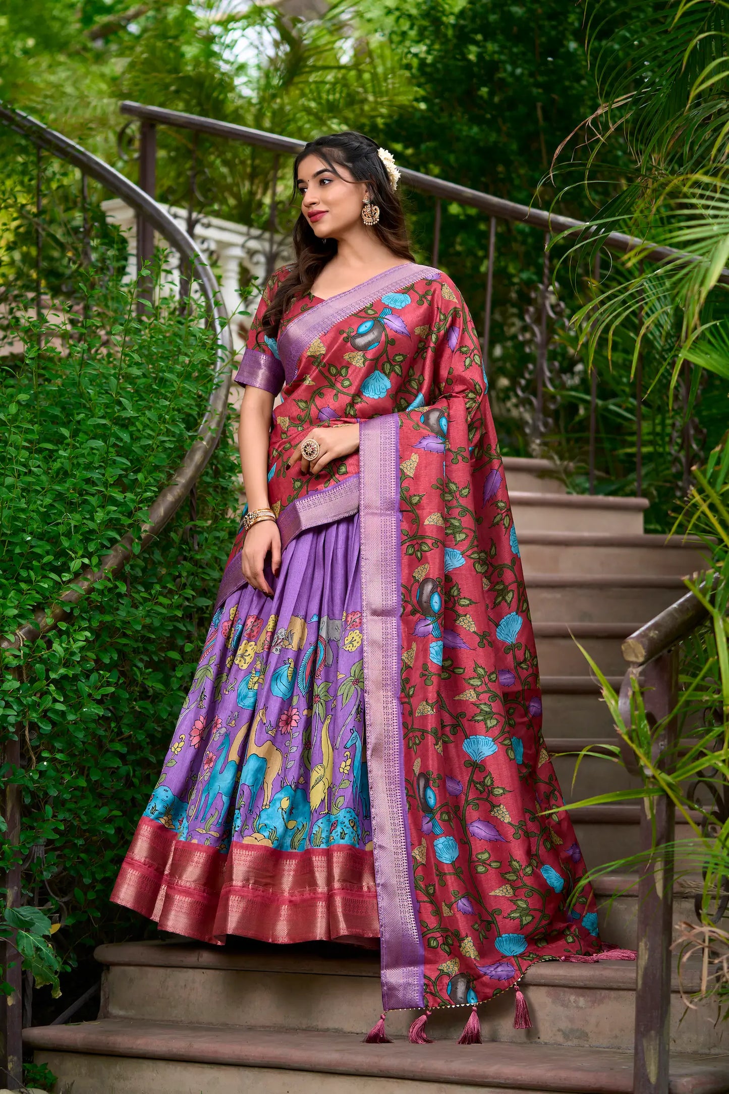 Lavender Dola Silk Lehenga Choli With Kalamkari Print And Zari Weaving Work