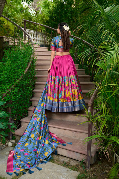 Pink Dola Silk Lehenga Choli With Kalamkari Print And Zari Weaving Work