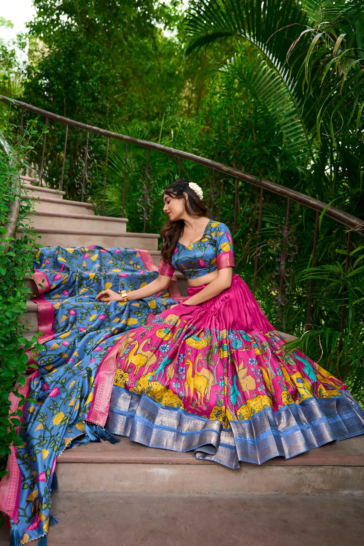 Pink Dola Silk Lehenga Choli With Kalamkari Print And Zari Weaving Work